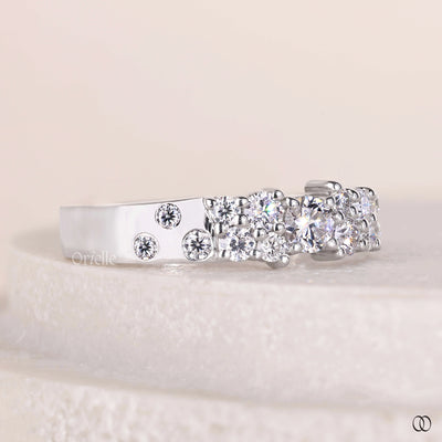 designer wedding band round moissanite white gold
