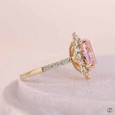 14K Yellow Gold Cluster Set Halo Elongated Cushion Cut Ring