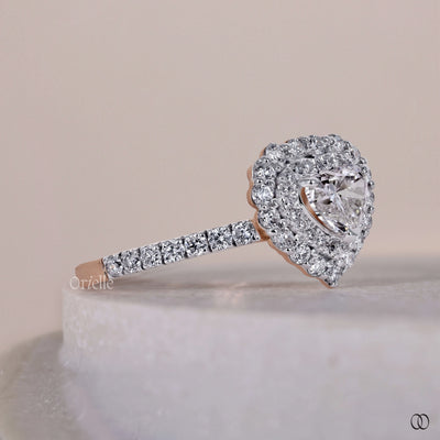 Two Tone Double Halo Heart Cut Engagement Ring