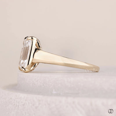hidden leaf diamond ring yellow gold design
