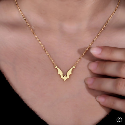 14K Yellow Gold Bat Wing Gothic Style Pendant Gift For Her