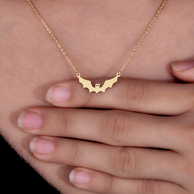 14K Yellow Gold Halloween Bat Dainty Gold Pendant