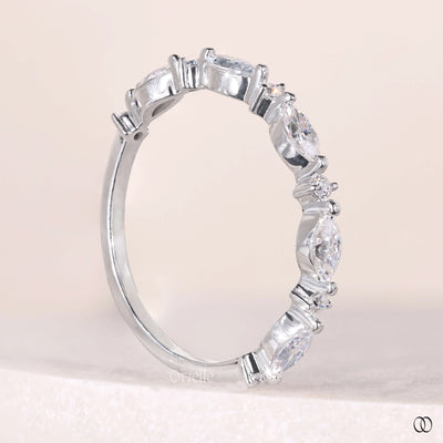 white gold band marquise moissanite wedding ring
