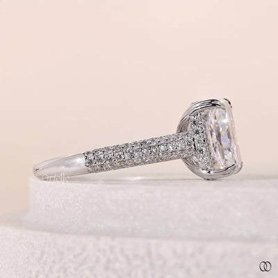 Three Row Pave Set Radiant Cut Diamond Ring Gift For Women