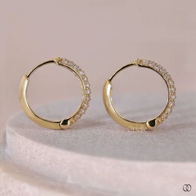 multi row pave hoop earrings yellow gold

