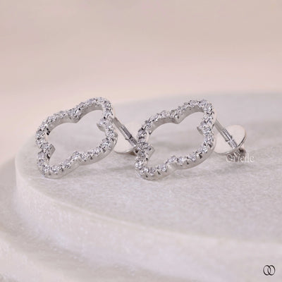 white gold stud earrings clover pave setting
