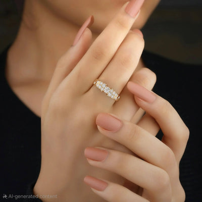 Handmade side stone wedding band with round cut moissanite
