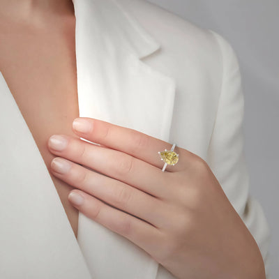 Pear Cut Canary Yellow Pave Engagement Ring