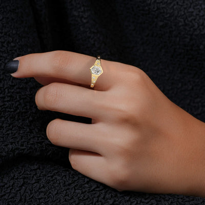 Designer bezel set hexagon ring crafted by hand

