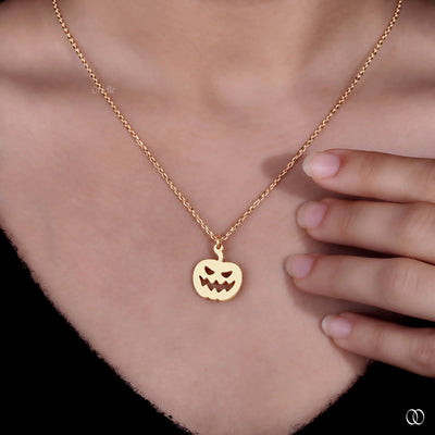 14K Yellow Gold Minimalist Pumpkin Jack O Lantern Pendant