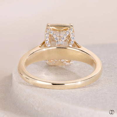 milgrain setting elongated cushion diamond ring