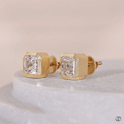 simple earrings asscher cut diamond studs
