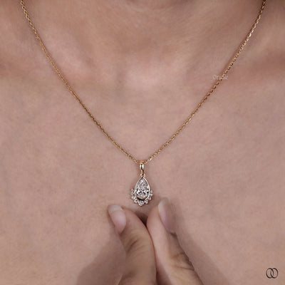 Half Halo With Bezel Set 14K Yellow Gold Teardrop Pendant