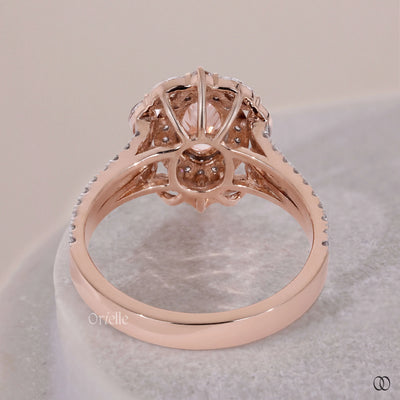Rose gold engagement ring with a brilliant center stone
