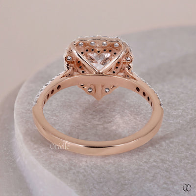Two Tone Double Halo Heart Cut Engagement Ring