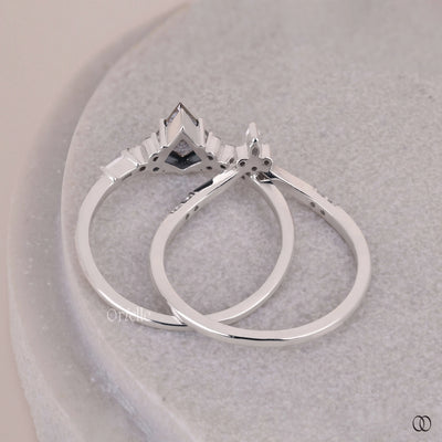 Salt & Pepper Kite Cut Ring With Tiara Round Brilliant Wedding Band