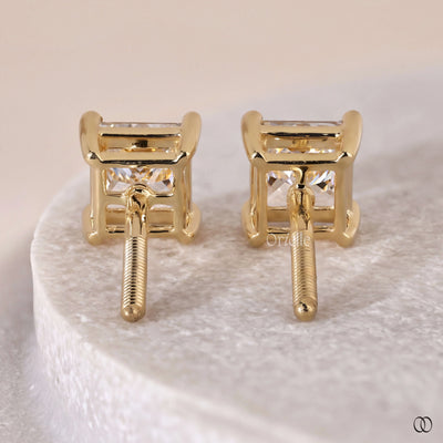 14k gold earrings princess cut diamond studs
