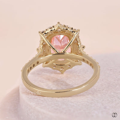 14K Yellow Gold Cluster Set Halo Elongated Cushion Cut Ring