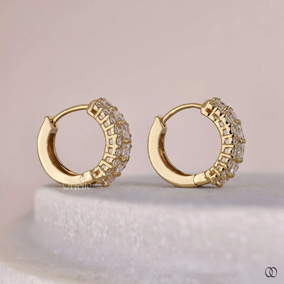 basket setting earrings round diamond hoops
