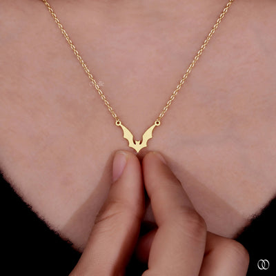 14K Yellow Gold Bat Wing Gothic Style Pendant Gift For Her