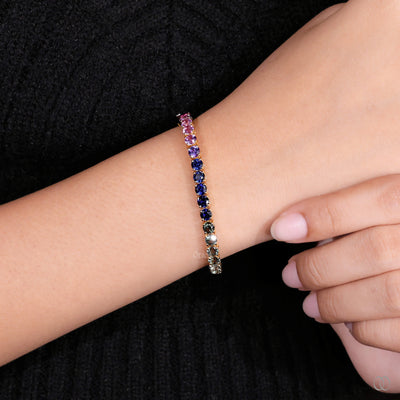 yellow gold bracelet rainbow moissanite design
