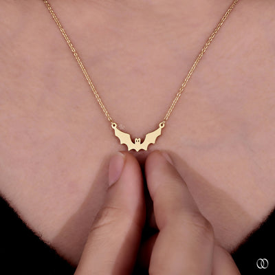 14K Yellow Gold Halloween Bat Dainty Gold Pendant