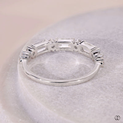 emerald cut wedding band white gold ring
