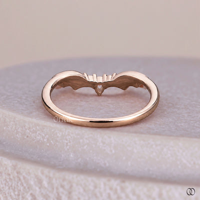 Pear Cut Bar Wing Curved Wedding Band With Round Side Stone
