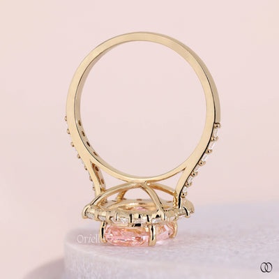 14K Yellow Gold Cluster Set Halo Elongated Cushion Cut Ring