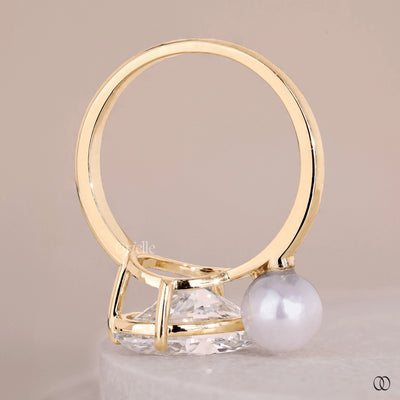 handmade ring oval cut diamond pearl design
