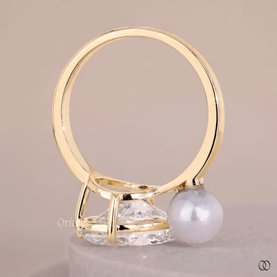 handmade ring oval cut diamond pearl design
