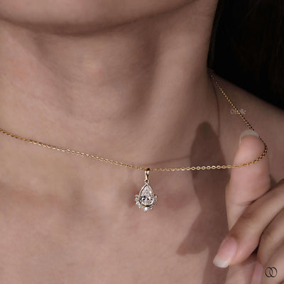 Half Halo With Bezel Set 14K Yellow Gold Teardrop Pendant