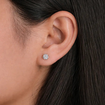 round diamond earrings silver solitaire stud earrings
