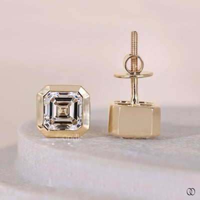 designer earrings bezel set lab grown diamonds
