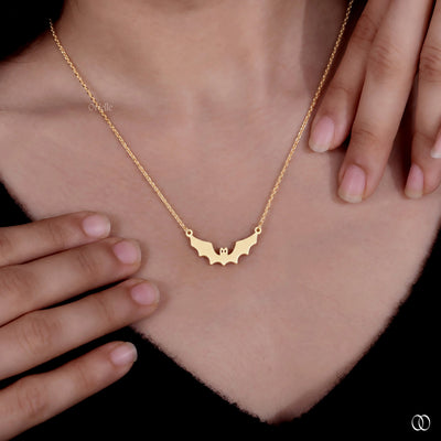 14K Yellow Gold Halloween Bat Dainty Gold Pendant