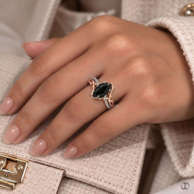 gothic engagement ring two tone design
