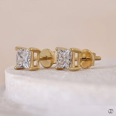 simple earrings princess cut diamond studs
