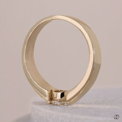 Cigar Round Cut Men's Wedding Tension Setting Ring