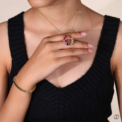 designer pendant multi colour stone necklace
