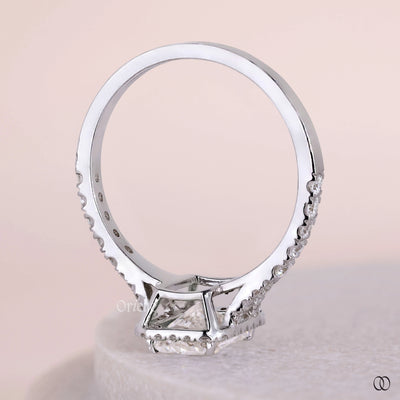 Split Pave With Halo Set Radiant Cut Diamond Ring