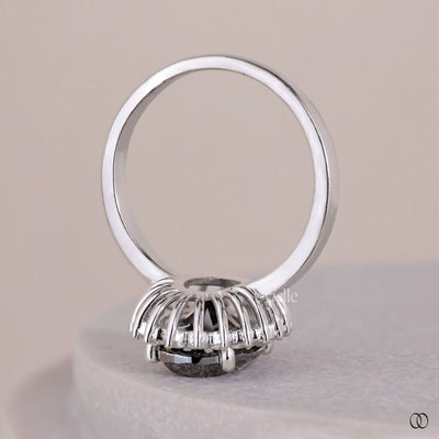 Salt And Pepper Oval Cut Starburst Halo Engagement Ring