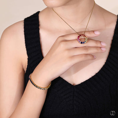 yellow gold rainbow moissanite pendant

