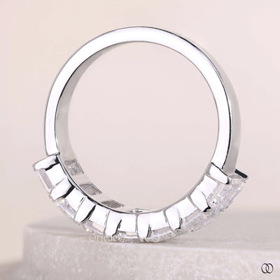 7 diamond band emerald cut white gold band
