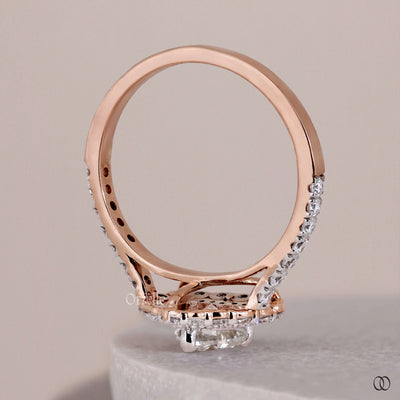 Two Tone Double Halo Heart Cut Engagement Ring