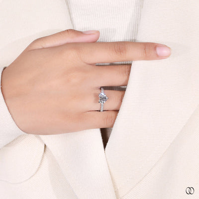 Heart Shape Diamond Engagement  Ring With Pave Band
