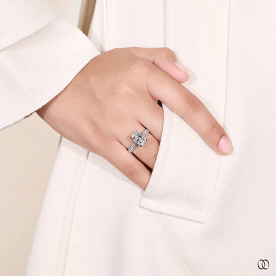 Three Row Pave Set Radiant Cut Diamond Ring Gift For Women