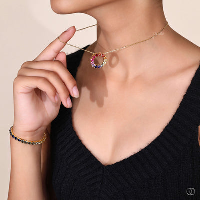 cable chain rainbow circle pendant necklace
