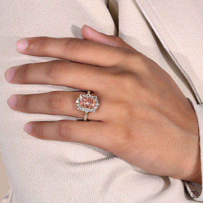 14K Yellow Gold Cluster Set Halo Elongated Cushion Cut Ring