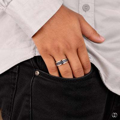 Channel set wedding band with sparkling diamond accents
