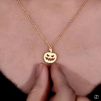 14K Yellow Gold Minimalist Pumpkin Jack O Lantern Pendant